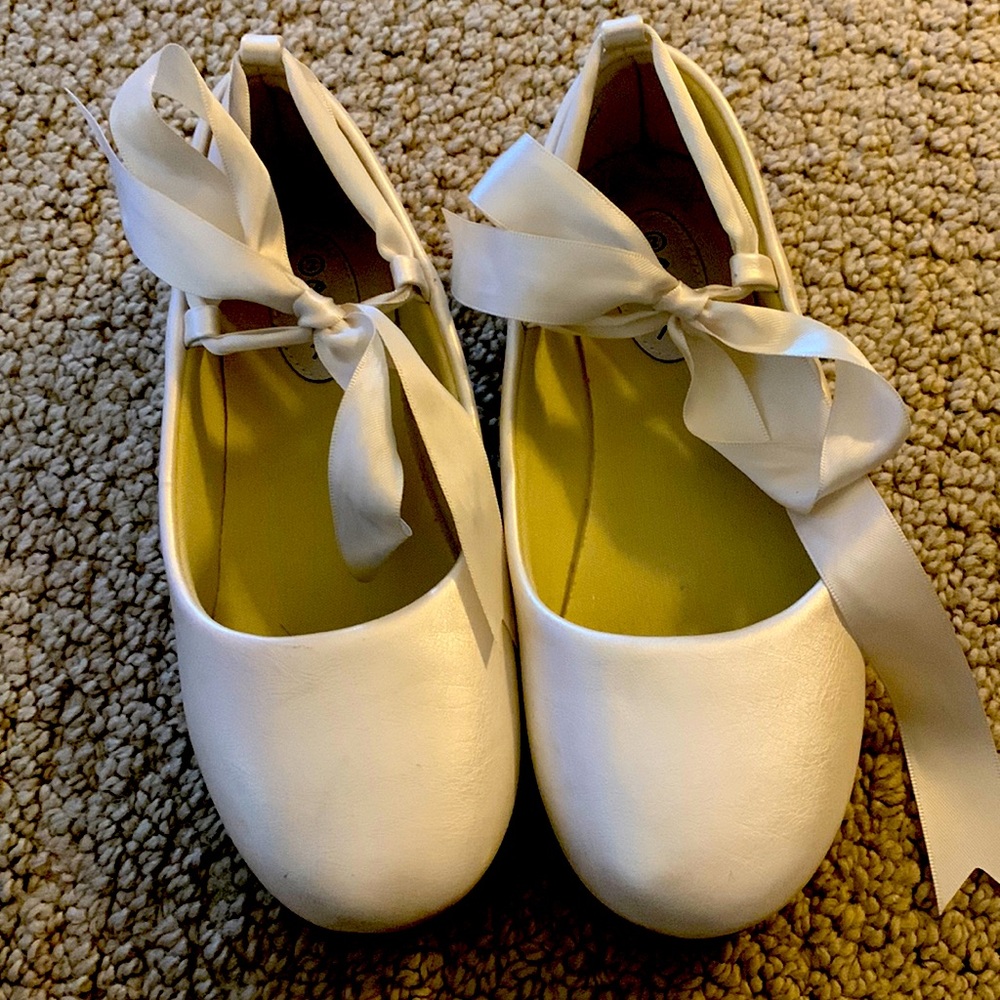 White tie ballerina dress shoes